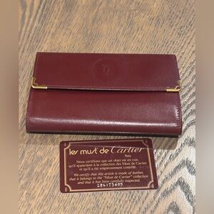 Cartier Bordeaux Leather Card Holder with Gold Details